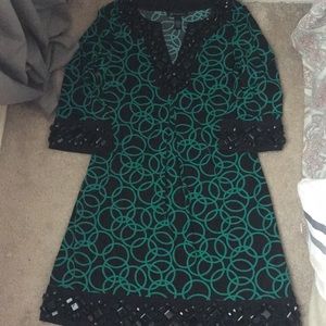 INC Green Geometric and beaded dress